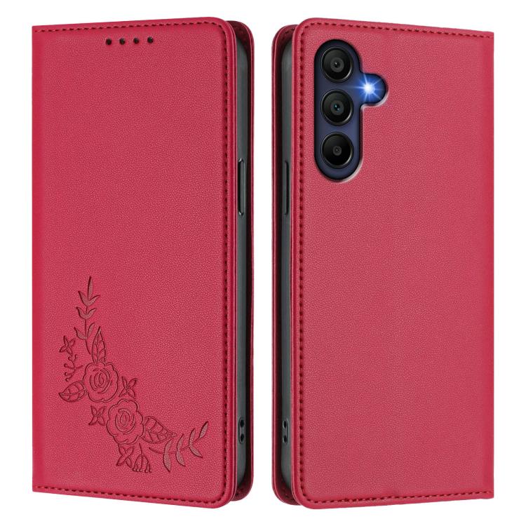 For Galaxy A17 4G / 5G / A26 5G Peony Embossed Magnetic RFID Vegan Leather Phone Case