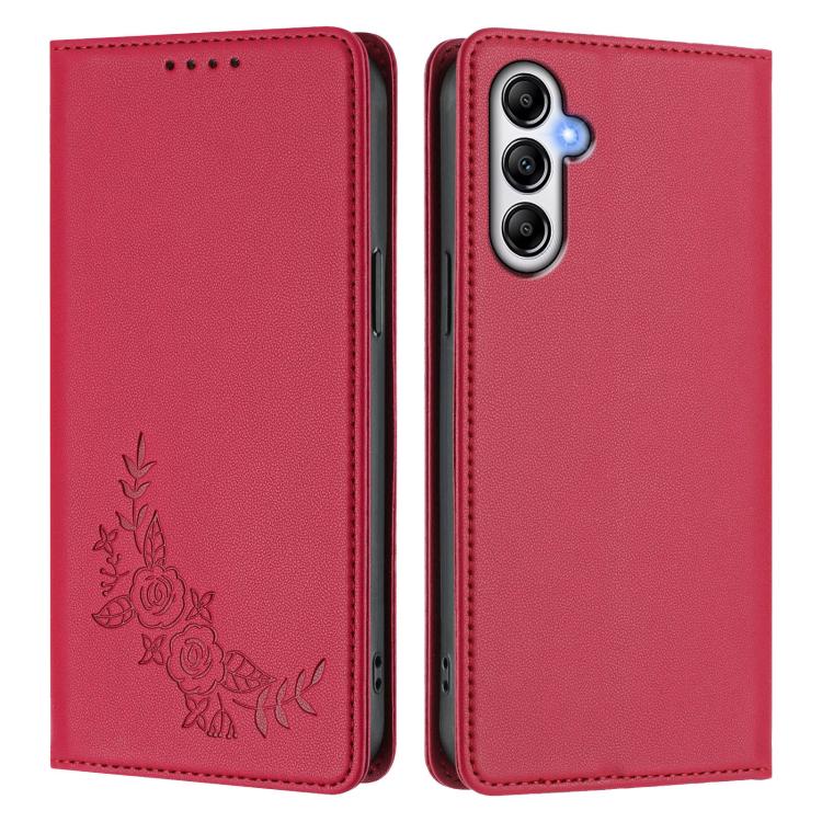 For Galaxy A25 5G Global Peony Embossed Magnetic RFID Vegan Leather Phone Case