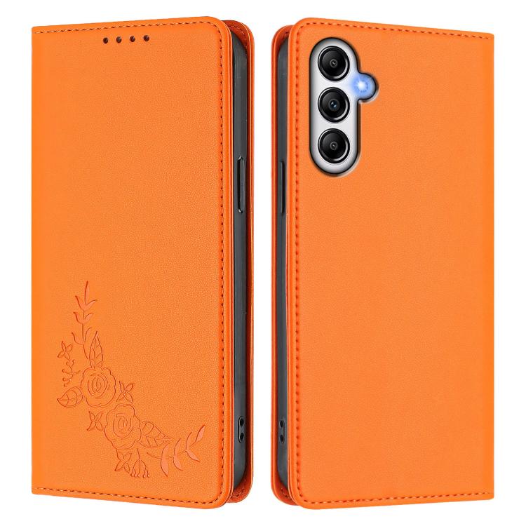 For Galaxy A34 5G Peony Embossed Magnetic RFID Vegan Leather Phone Case
