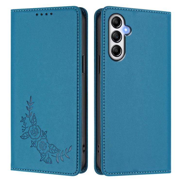 For Galaxy A34 5G Peony Embossed Magnetic RFID Vegan Leather Phone Case