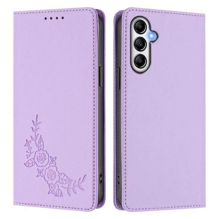 For Galaxy A35 5G Peony Embossed Magnetic RFID Vegan Leather Phone Case