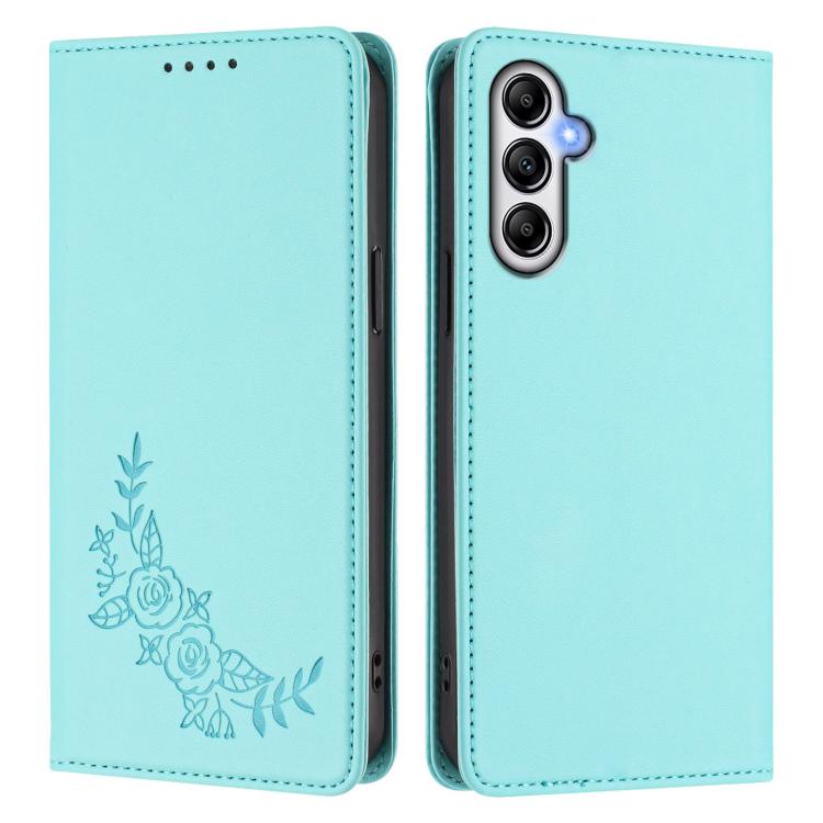 For Galaxy A35 5G Peony Embossed Magnetic RFID Vegan Leather Phone Case