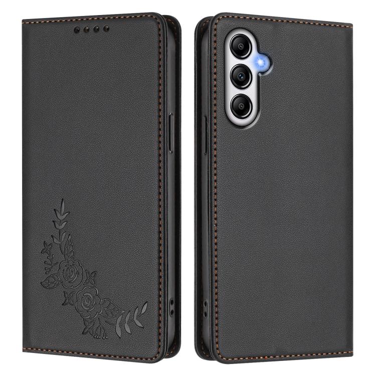 For Galaxy A35 5G Peony Embossed Magnetic RFID Vegan Leather Phone Case