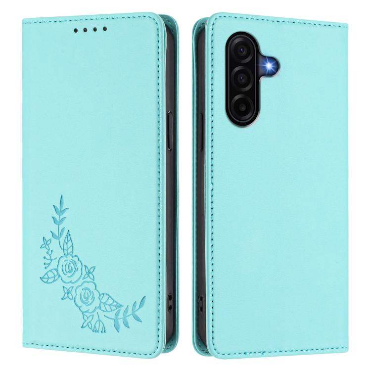 For Galaxy A37 5G Peony Embossed Magnetic RFID Vegan Leather Phone Case