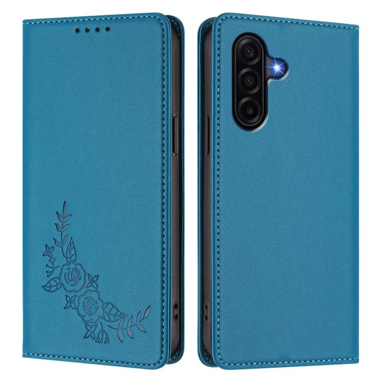 For Galaxy A37 5G Peony Embossed Magnetic RFID Vegan Leather Phone Case
