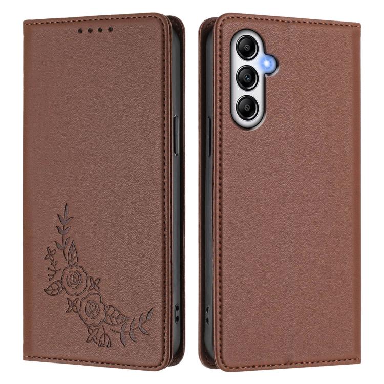 For Galaxy A54 5G Peony Embossed Magnetic RFID Vegan Leather Phone Case