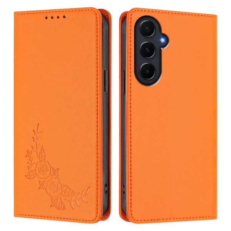 For Galaxy A55 5G Global Peony Embossed Magnetic RFID Vegan Leather Phone Case
