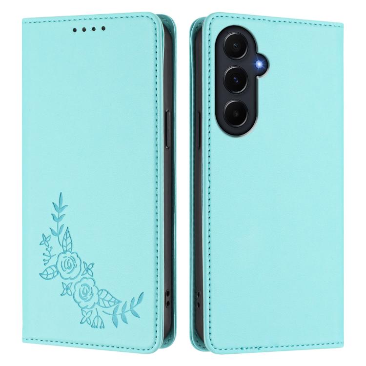 For Galaxy A55 5G Global Peony Embossed Magnetic RFID Vegan Leather Phone Case