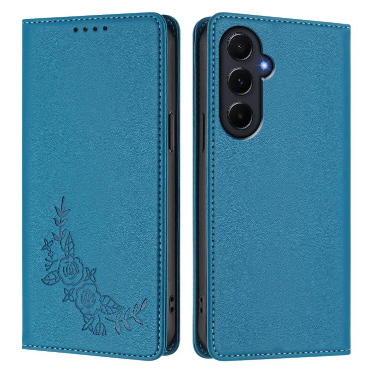 For Galaxy A55 5G Global Peony Embossed Magnetic RFID Vegan Leather Phone Case