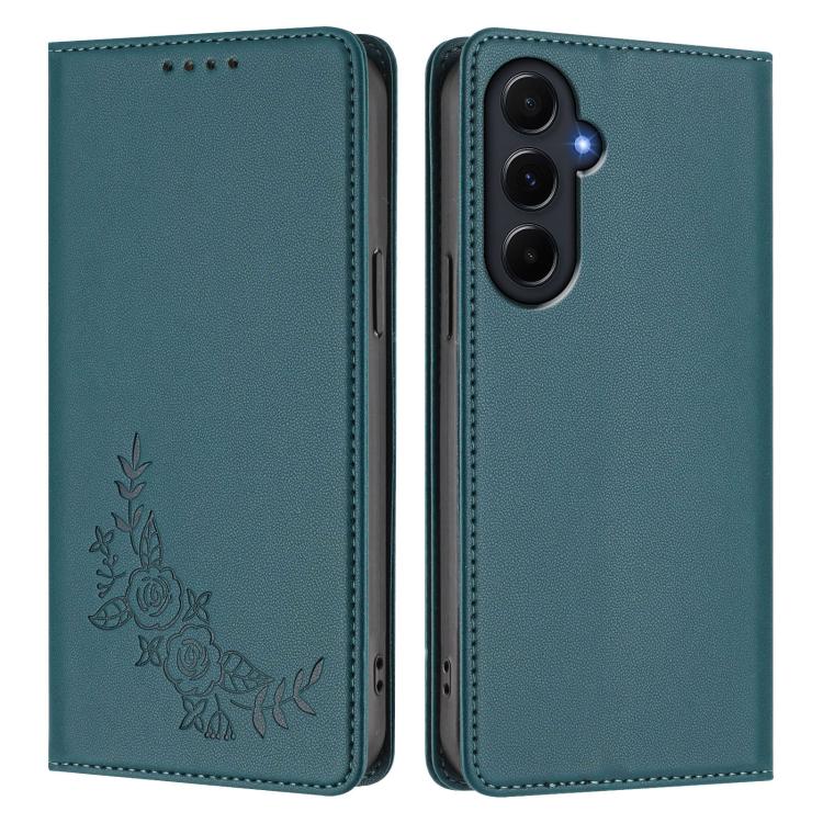 For Galaxy A55 5G Global Peony Embossed Magnetic RFID Vegan Leather Phone Case