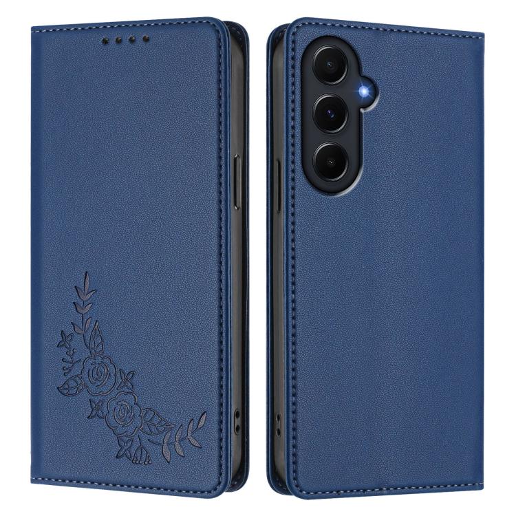 For Galaxy A55 5G Global Peony Embossed Magnetic RFID Vegan Leather Phone Case