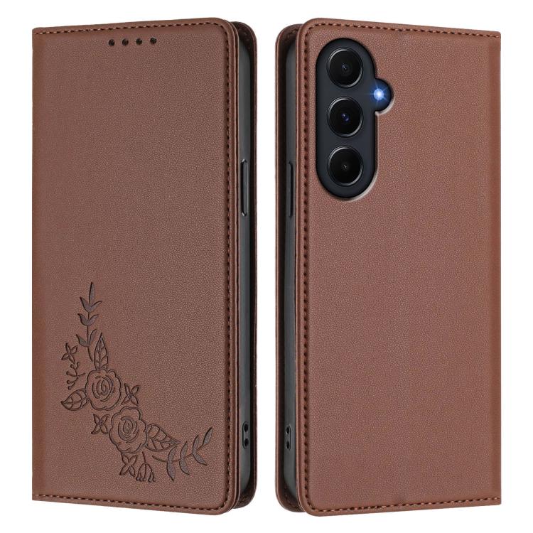 For Galaxy A55 5G Global Peony Embossed Magnetic RFID Vegan Leather Phone Case