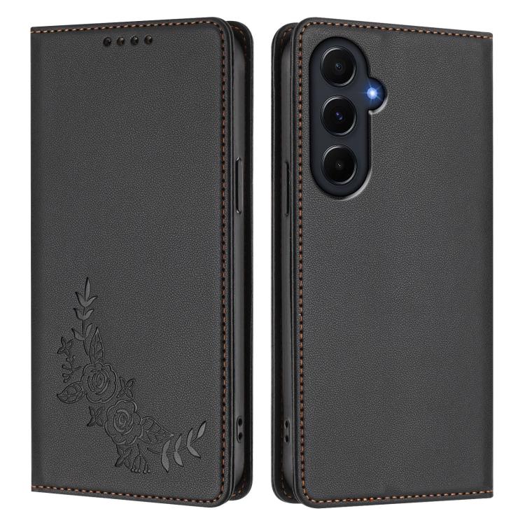 For Galaxy A55 5G Global Peony Embossed Magnetic RFID Vegan Leather Phone Case