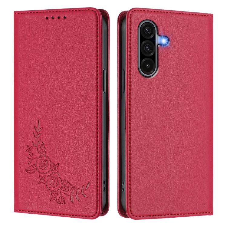 For Galaxy A56 5G / A36 5G Peony Embossed Magnetic RFID Vegan Leather Phone Case
