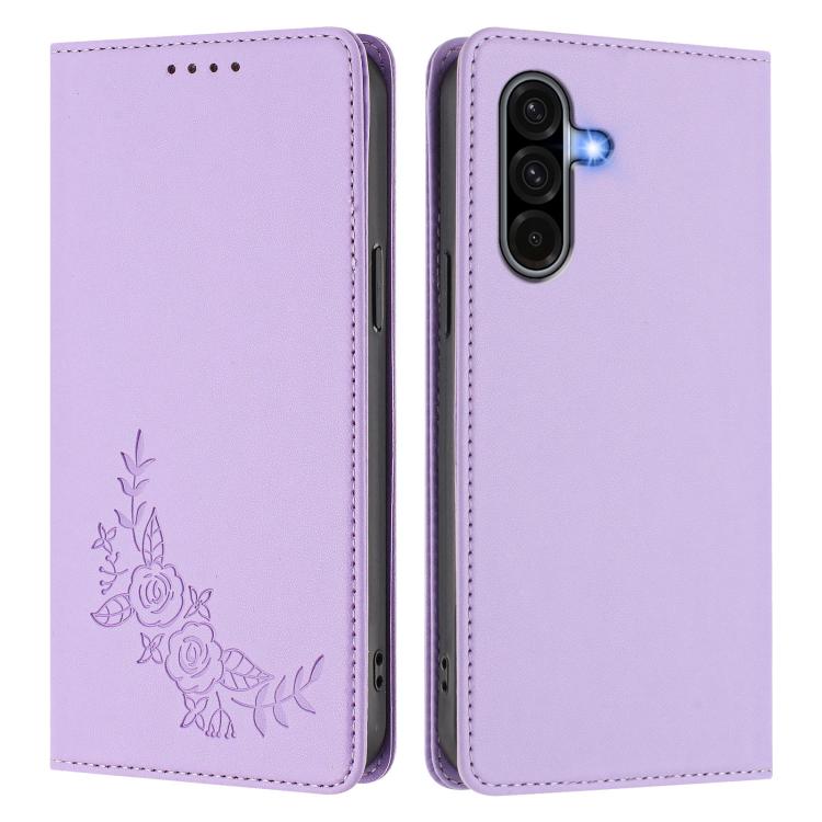 For Galaxy A56 5G / A36 5G Peony Embossed Magnetic RFID Vegan Leather Phone Case