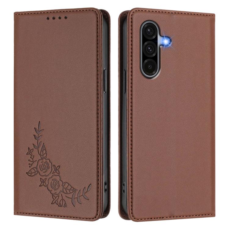 For Galaxy A56 5G / A36 5G Peony Embossed Magnetic RFID Vegan Leather Phone Case