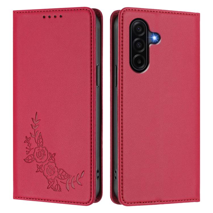 For Galaxy A57 5G Peony Embossed Magnetic RFID Vegan Leather Phone Case