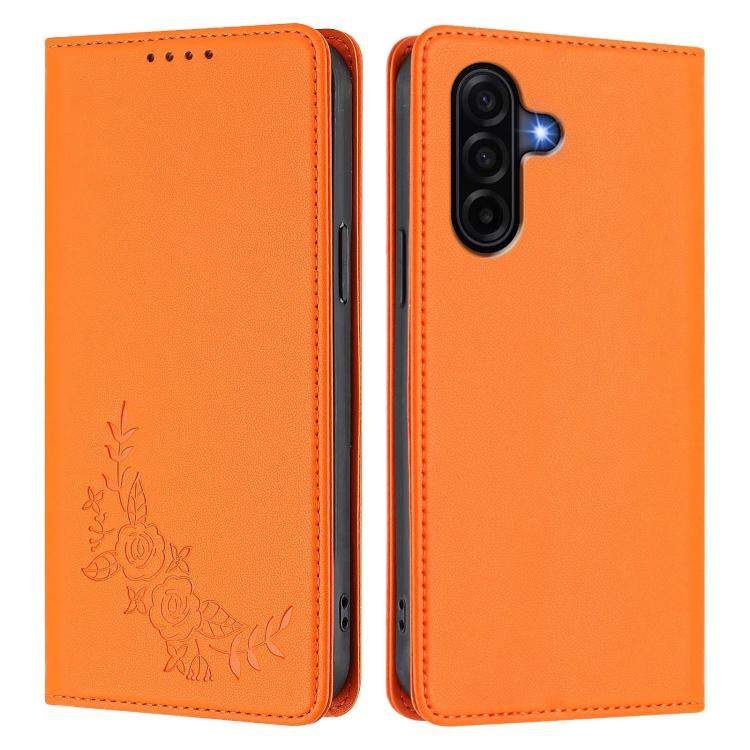 For Galaxy A57 5G Peony Embossed Magnetic RFID Vegan Leather Phone Case