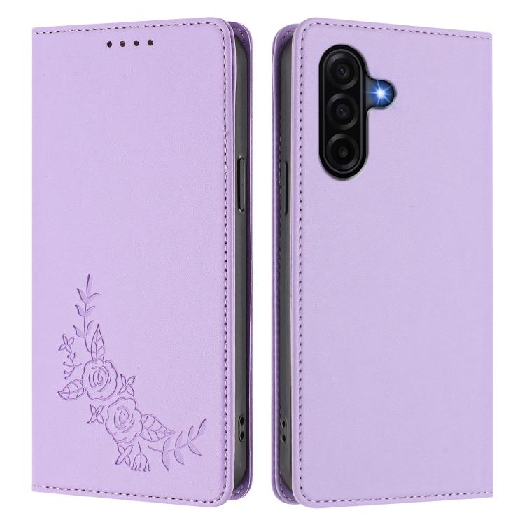 For Galaxy A57 5G Peony Embossed Magnetic RFID Vegan Leather Phone Case
