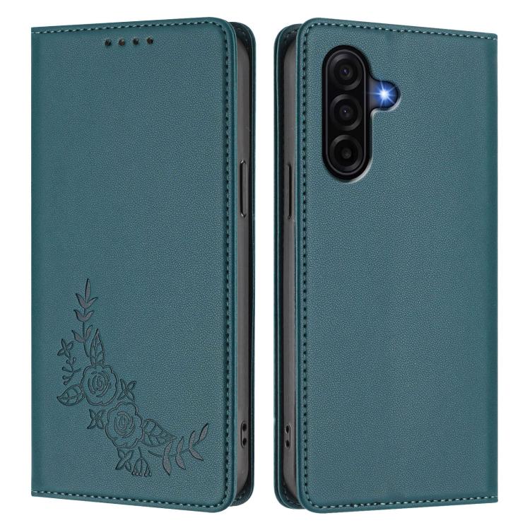 For Galaxy A57 5G Peony Embossed Magnetic RFID Vegan Leather Phone Case