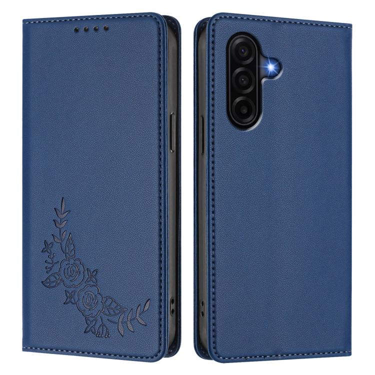 For Galaxy A57 5G Peony Embossed Magnetic RFID Vegan Leather Phone Case