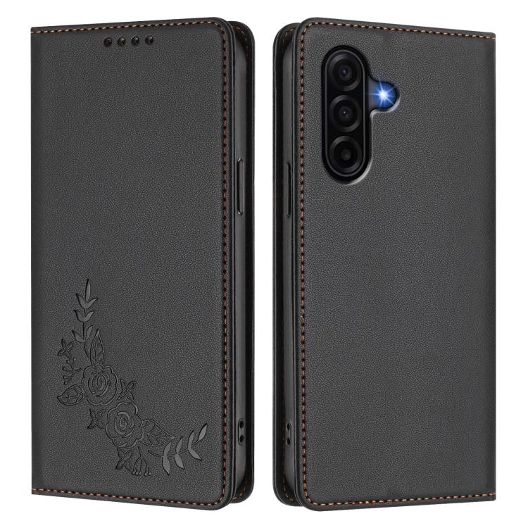 For Galaxy A57 5G Peony Embossed Magnetic RFID Vegan Leather Phone Case