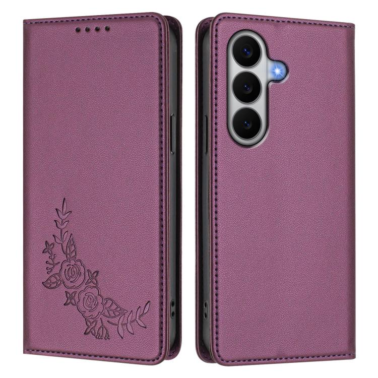 For Galaxy A27 5G Peony Embossed Magnetic RFID Vegan Leather Phone Case
