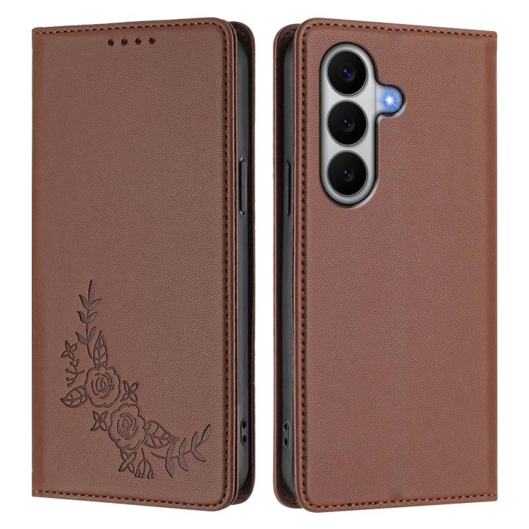 For Galaxy A27 5G Peony Embossed Magnetic RFID Vegan Leather Phone Case