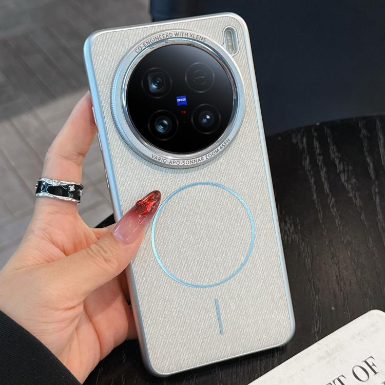 For vivo X100 Ultra Retro Linen Fabric Magnetic Three Guarantees Phone Case