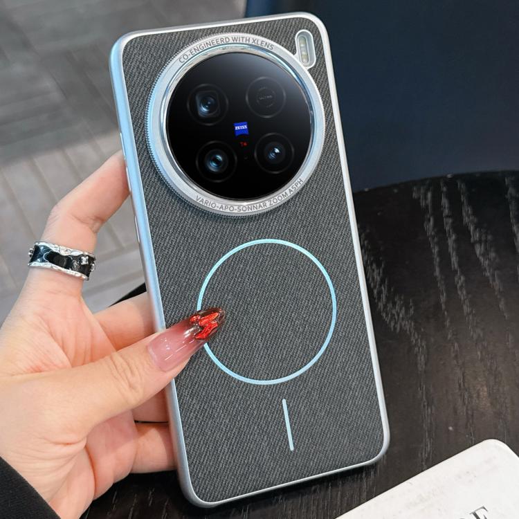 For vivo X100 Ultra Retro Linen Fabric Magnetic Three Guarantees Phone Case