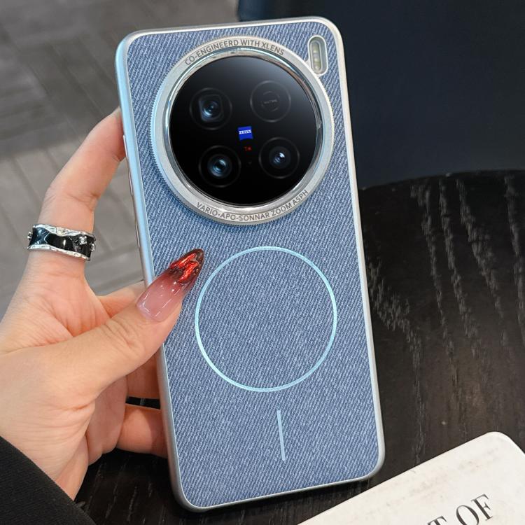 For vivo X100 Ultra Retro Linen Fabric Magnetic Three Guarantees Phone Case