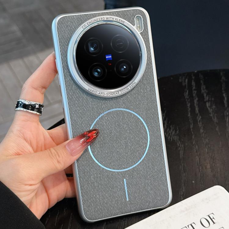 For vivo X100 Ultra Retro Linen Fabric Magnetic Three Guarantees Phone Case