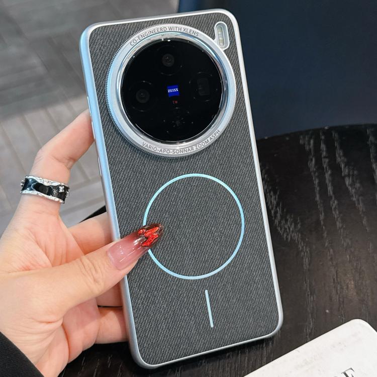 For vivo X100 Retro Linen Fabric Magnetic Three Guarantees Phone Case