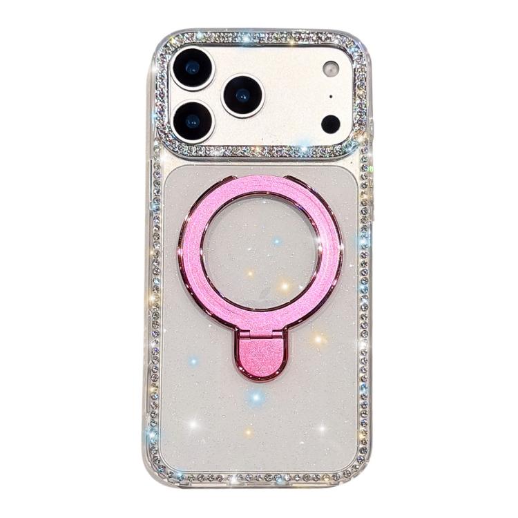 For iPhone 17 Pro Max Double-Sided IMD Rhinestone Magnetic Holder Shockproof Phone Case