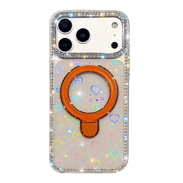 For iPhone 17 Pro Max Double-Sided IMD Rhinestone Magnetic Holder Shockproof Phone Case