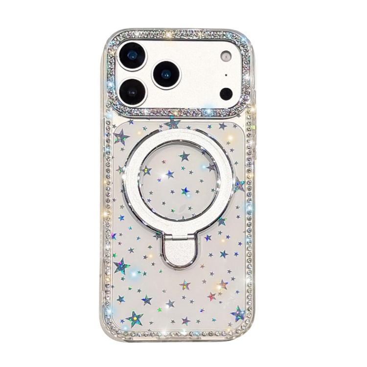 For iPhone 17 Pro Max Double-Sided IMD Rhinestone Magnetic Holder Shockproof Phone Case