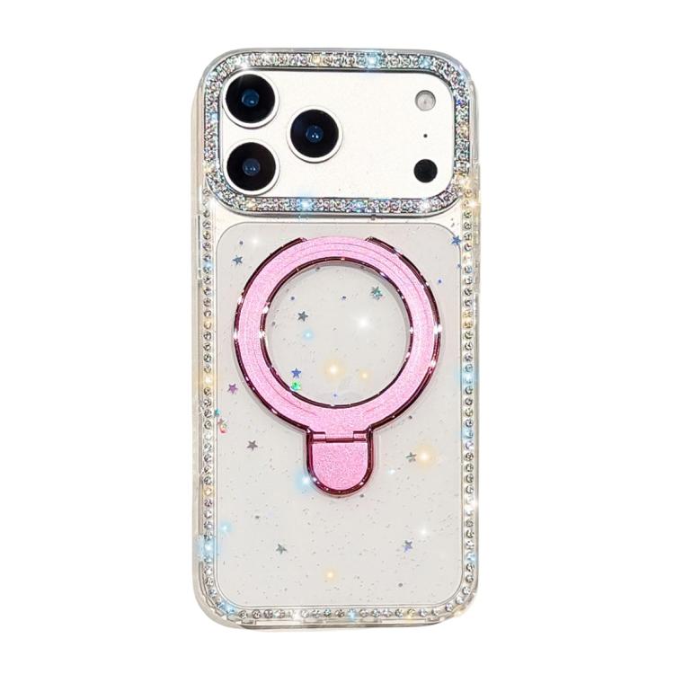 For iPhone 17 Pro Max Double-Sided IMD Rhinestone Magnetic Holder Shockproof Phone Case