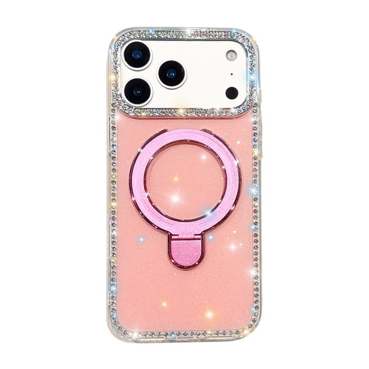 For iPhone 17 Pro Max Double-Sided IMD Rhinestone Magnetic Holder Shockproof Phone Case