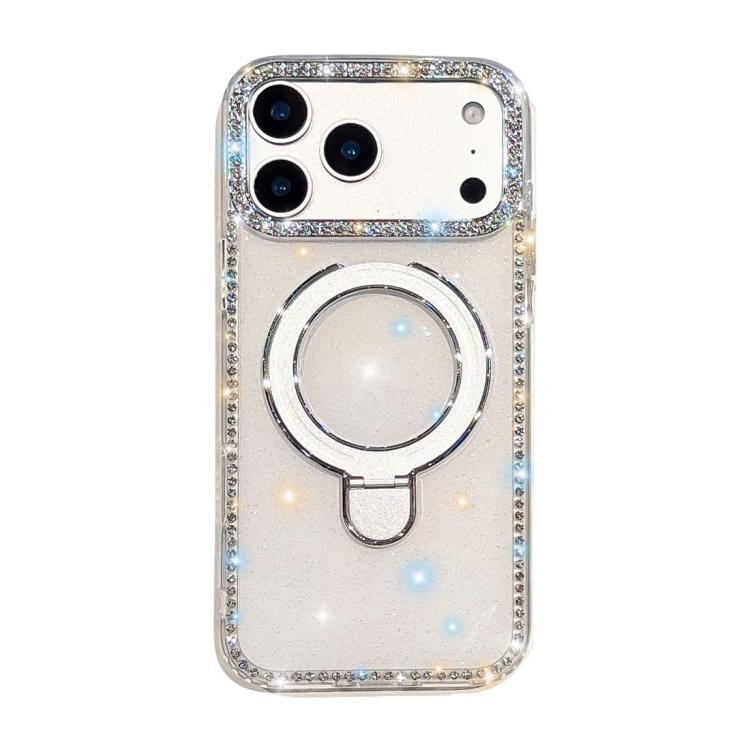 For iPhone 17 Pro Max Double-Sided IMD Rhinestone Magnetic Holder Shockproof Phone Case