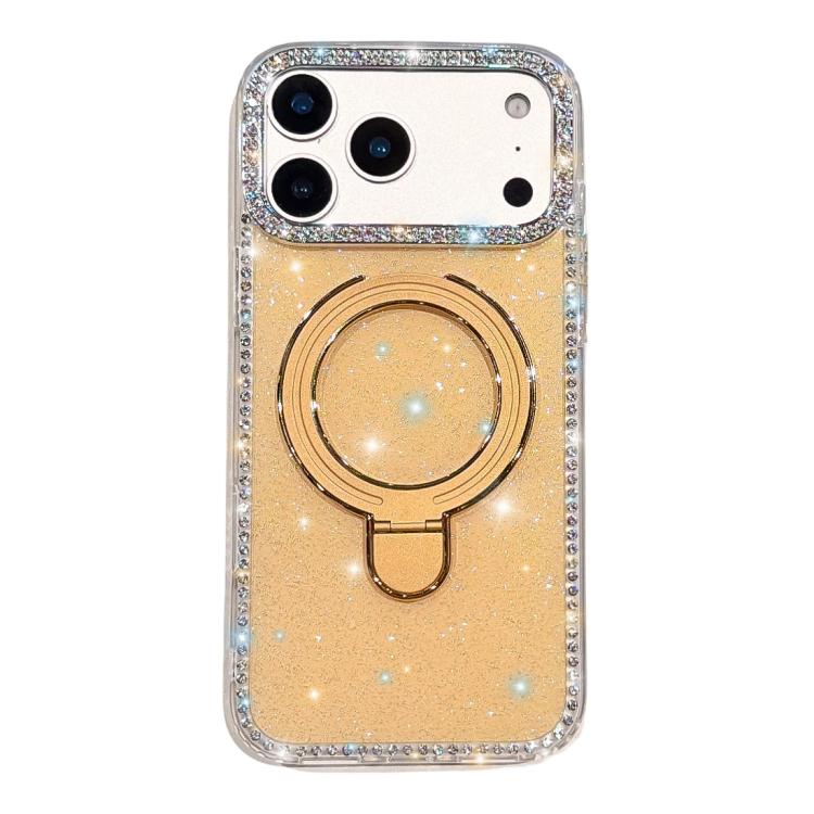 For iPhone 17 Pro Max Double-Sided IMD Rhinestone Magnetic Holder Shockproof Phone Case