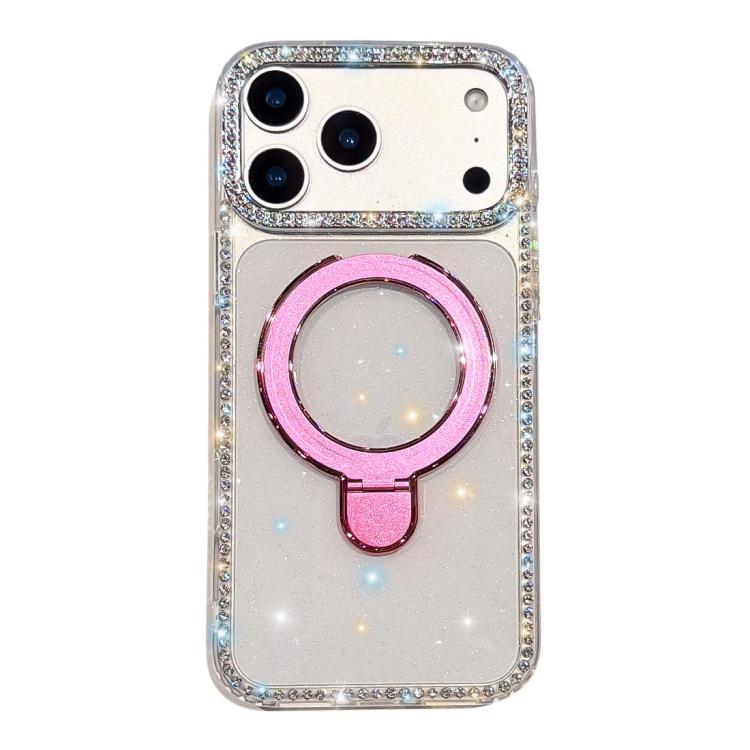 For iPhone 17 Pro Double-Sided IMD Rhinestone Magnetic Holder Shockproof Phone Case