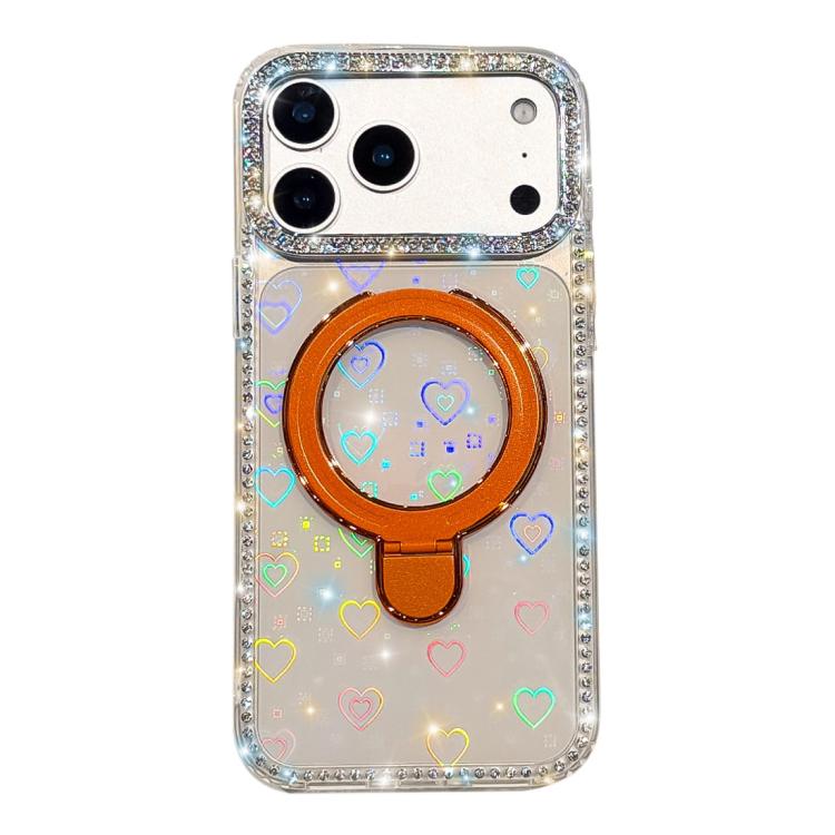 For iPhone 17 Pro Double-Sided IMD Rhinestone Magnetic Holder Shockproof Phone Case