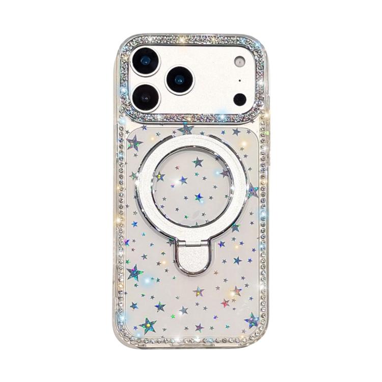 For iPhone 17 Pro Double-Sided IMD Rhinestone Magnetic Holder Shockproof Phone Case