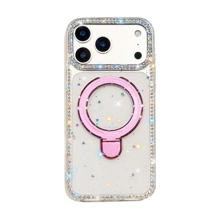 For iPhone 17 Pro Double-Sided IMD Rhinestone Magnetic Holder Shockproof Phone Case