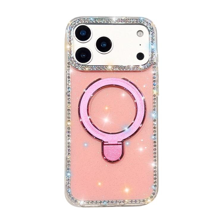 For iPhone 17 Pro Double-Sided IMD Rhinestone Magnetic Holder Shockproof Phone Case