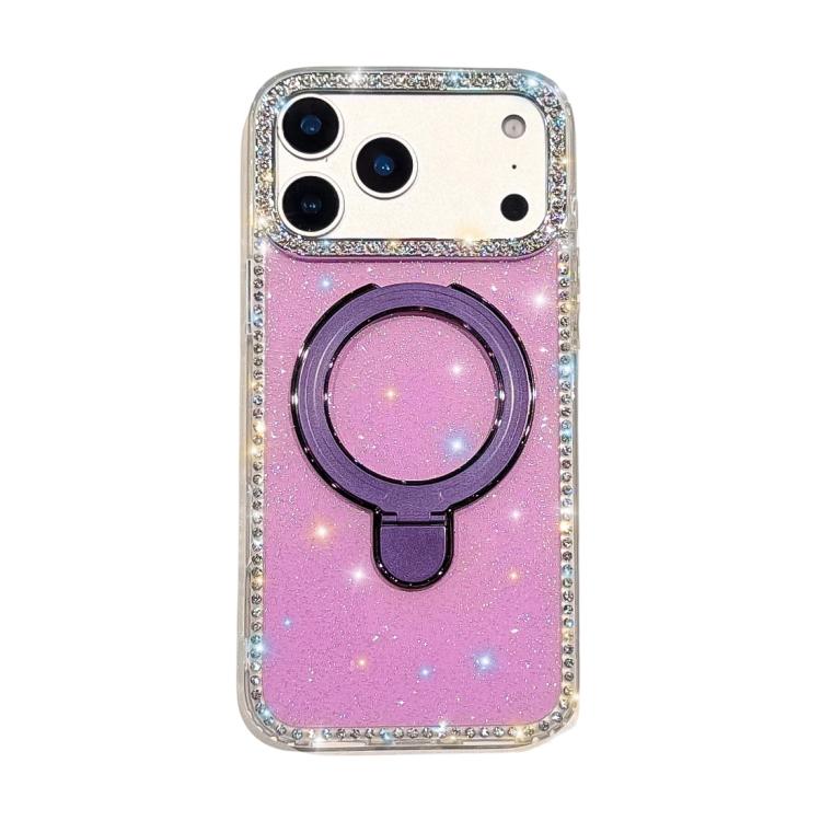 For iPhone 17 Pro Double-Sided IMD Rhinestone Magnetic Holder Shockproof Phone Case