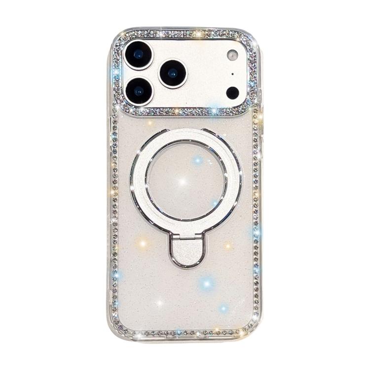 For iPhone 17 Pro Double-Sided IMD Rhinestone Magnetic Holder Shockproof Phone Case