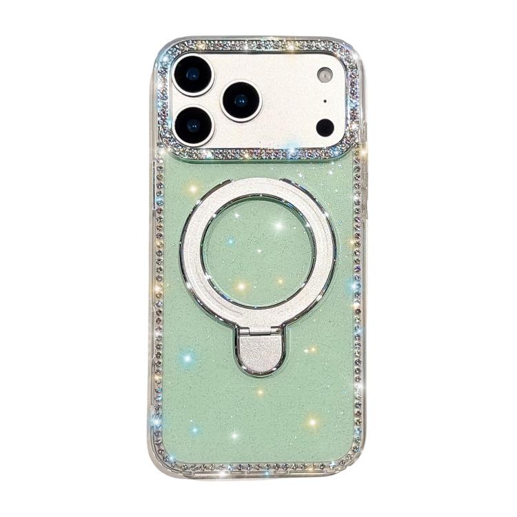 For iPhone 17 Pro Double-Sided IMD Rhinestone Magnetic Holder Shockproof Phone Case