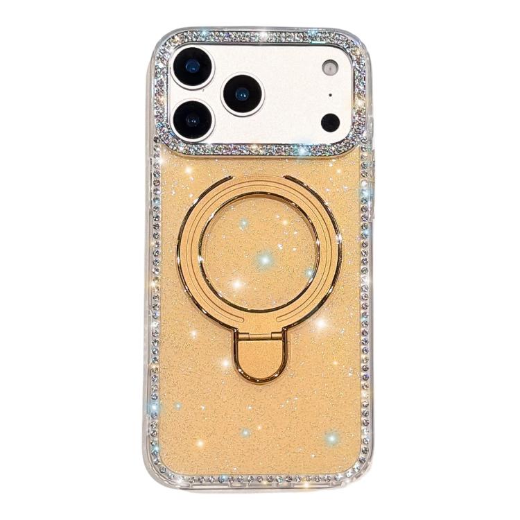 For iPhone 17 Pro Double-Sided IMD Rhinestone Magnetic Holder Shockproof Phone Case