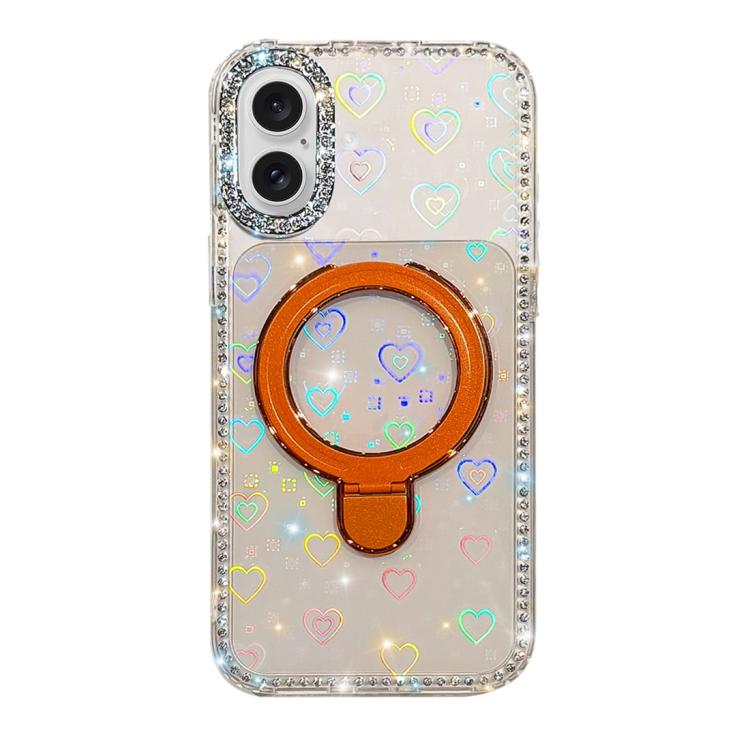 For iPhone 17 Double-Sided IMD Rhinestone Magnetic Holder Shockproof Phone Case